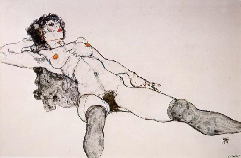 Egon Schiele Recumbent Female Nude with Legs Apart